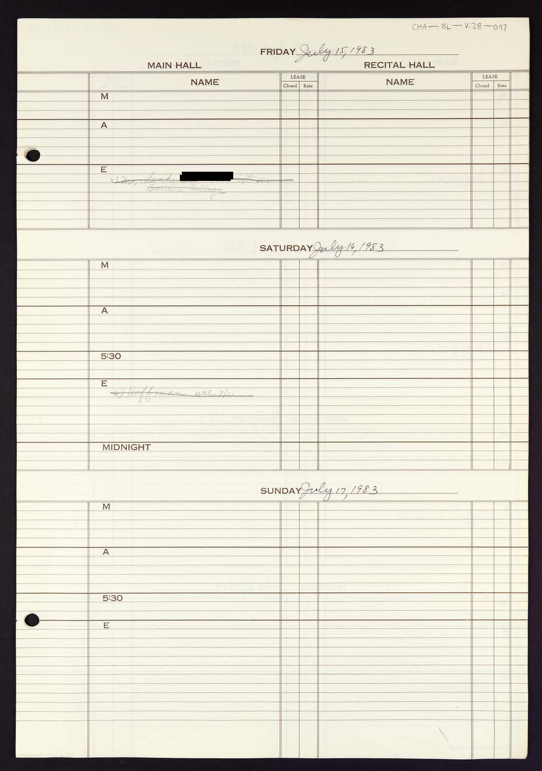 Carnegie Hall Booking Ledger, volume 28, page 97