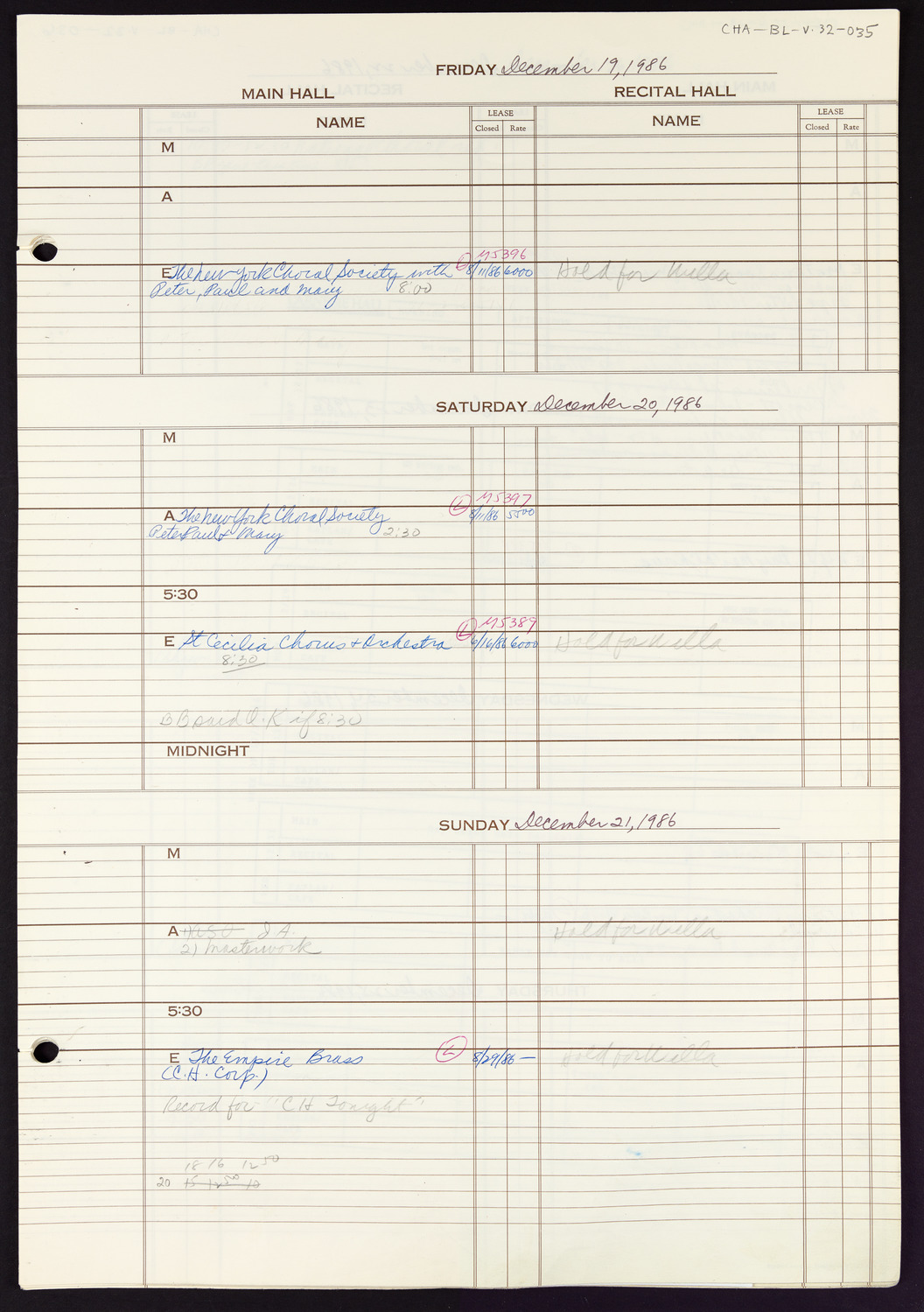 Carnegie Hall Booking Ledger, volume 32, page 35