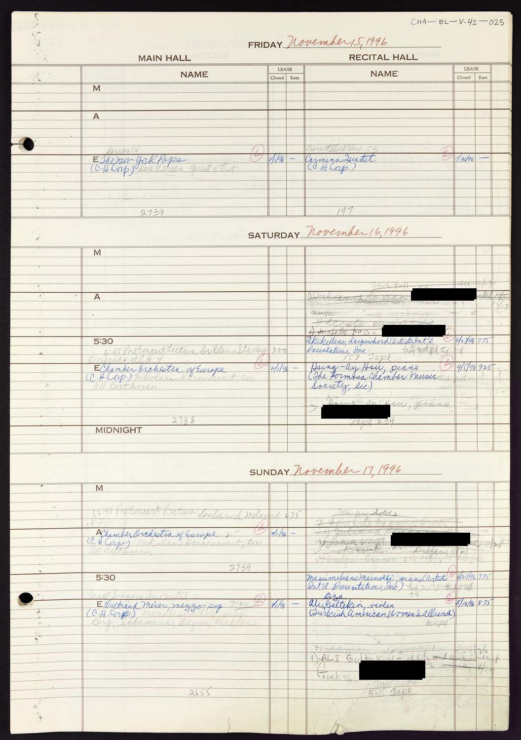 Carnegie Hall Booking Ledger, volume 42, page 25