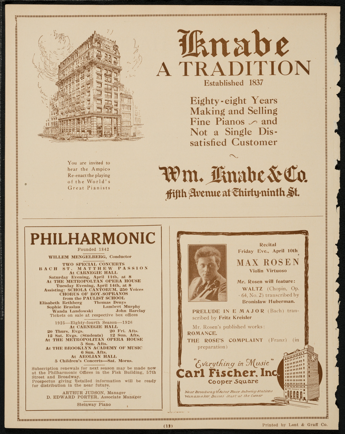 Max Rosen, Violin, April 10, 1925, program page 12
