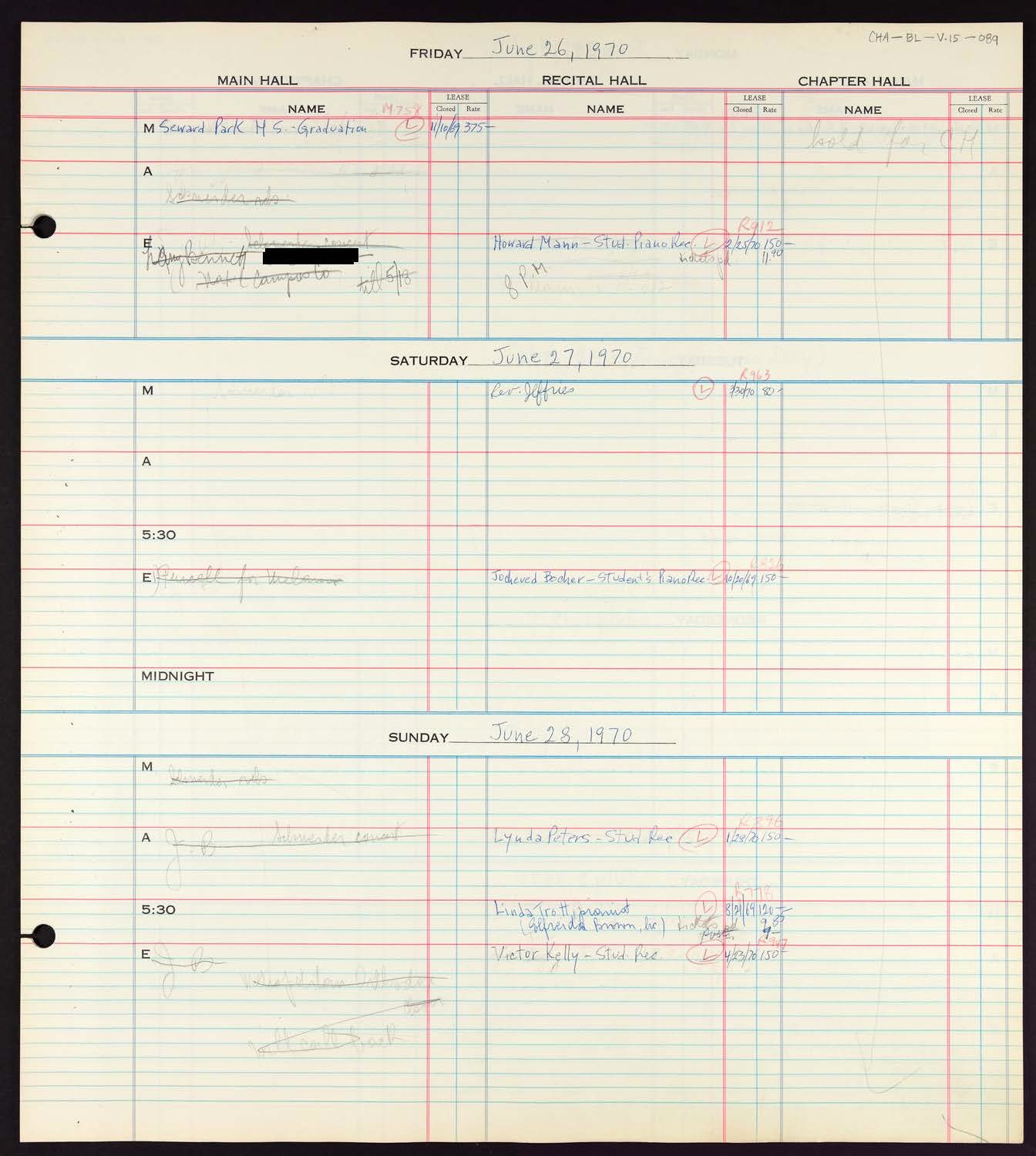 Carnegie Hall Booking Ledger, volume 15, page 89