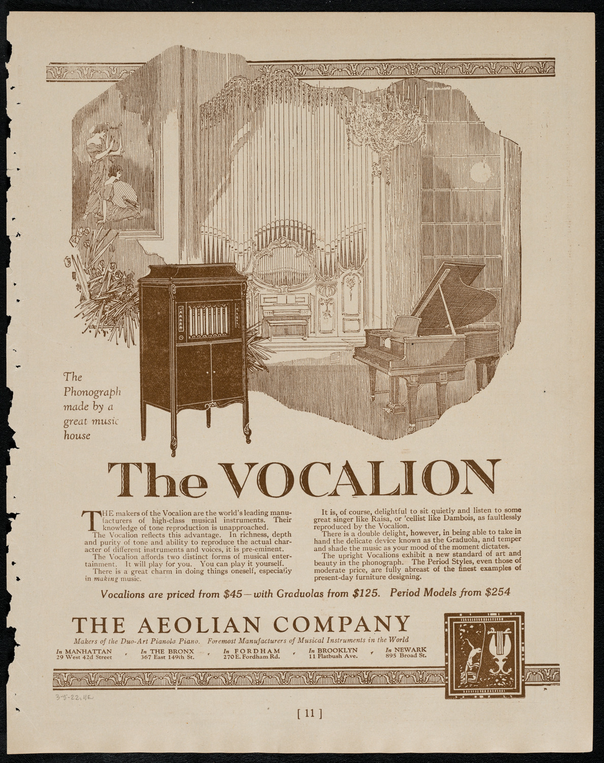 Mishel Piastro, Violin, and Joseph Press, Cello, March 5, 1922, program page 11