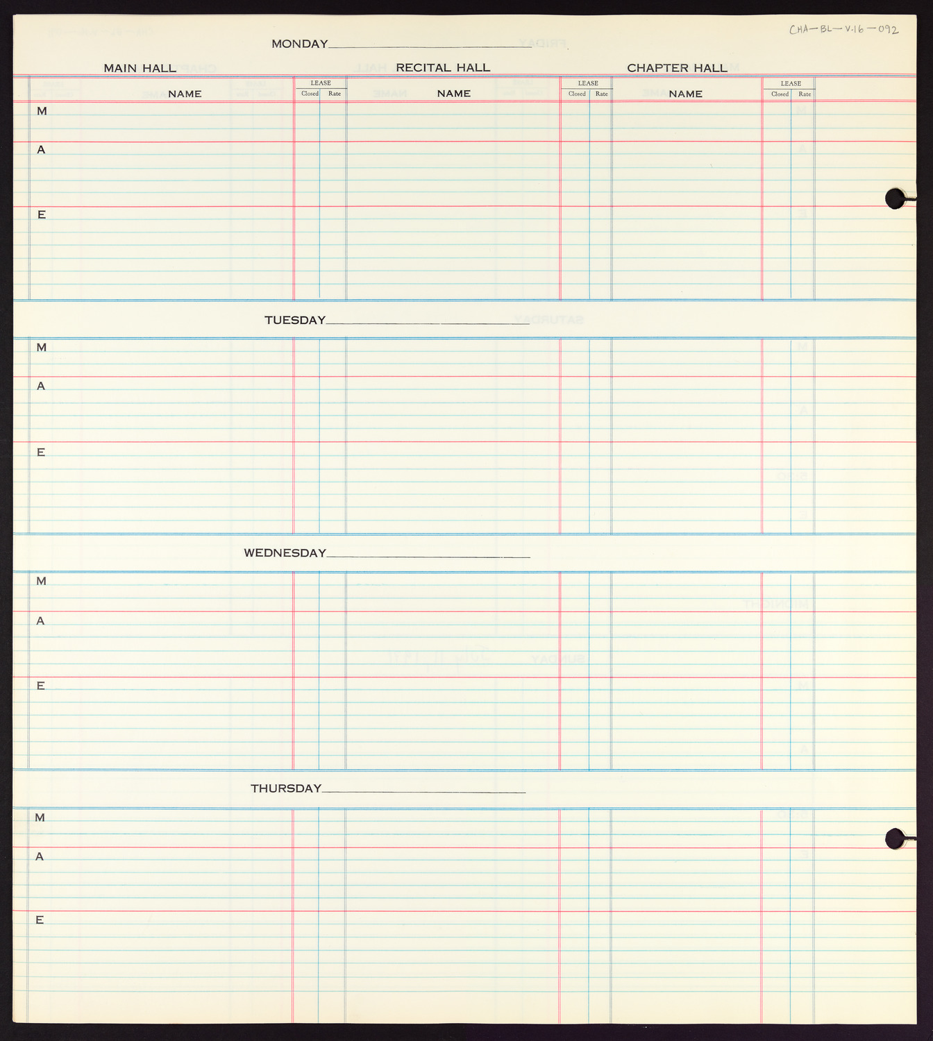 Carnegie Hall Booking Ledger, volume 16, page 92