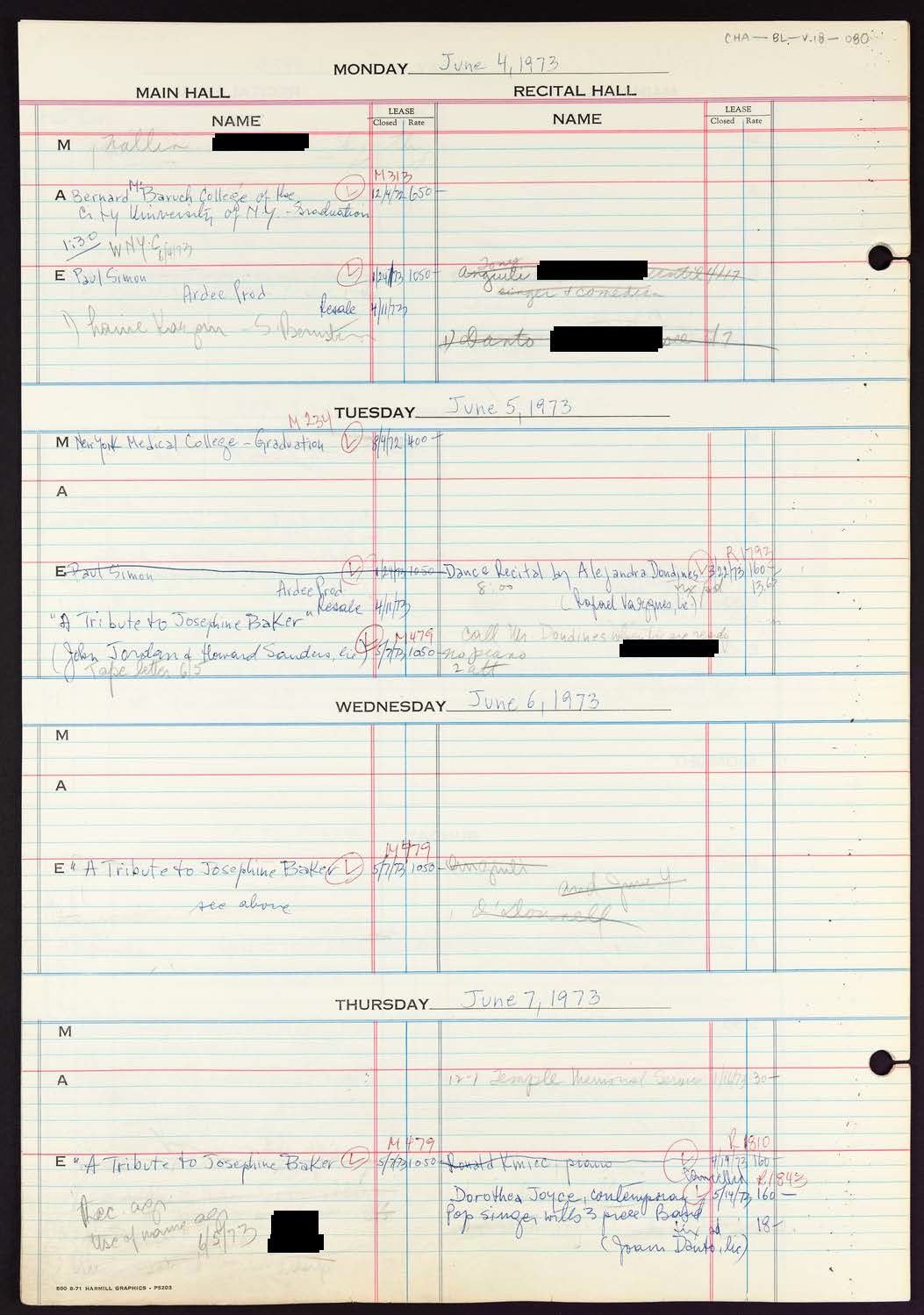 Carnegie Hall Booking Ledger, volume 18, page 80