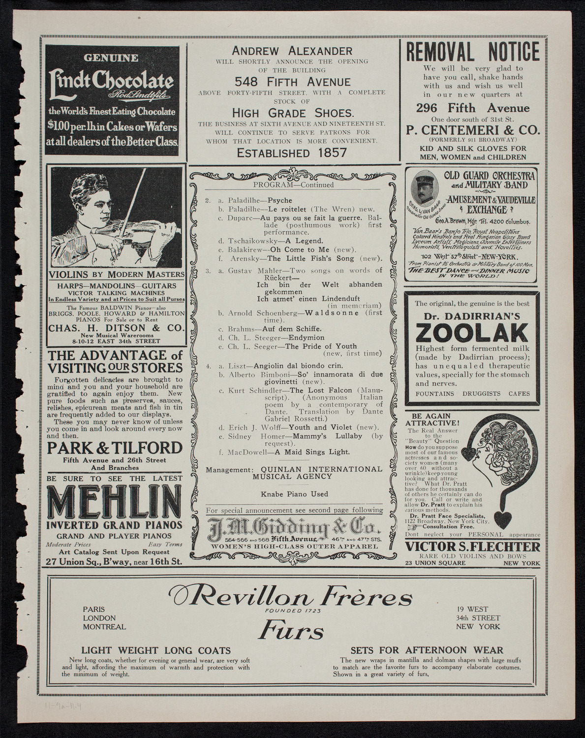 Alma Gluck, Soprano, November 9, 1911, program page 7