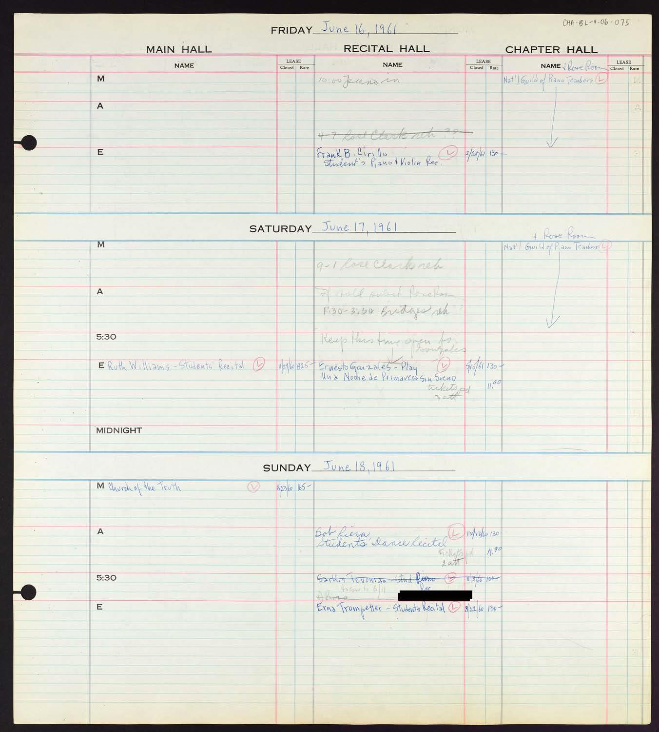 Carnegie Hall Booking Ledger, volume 6, page 75