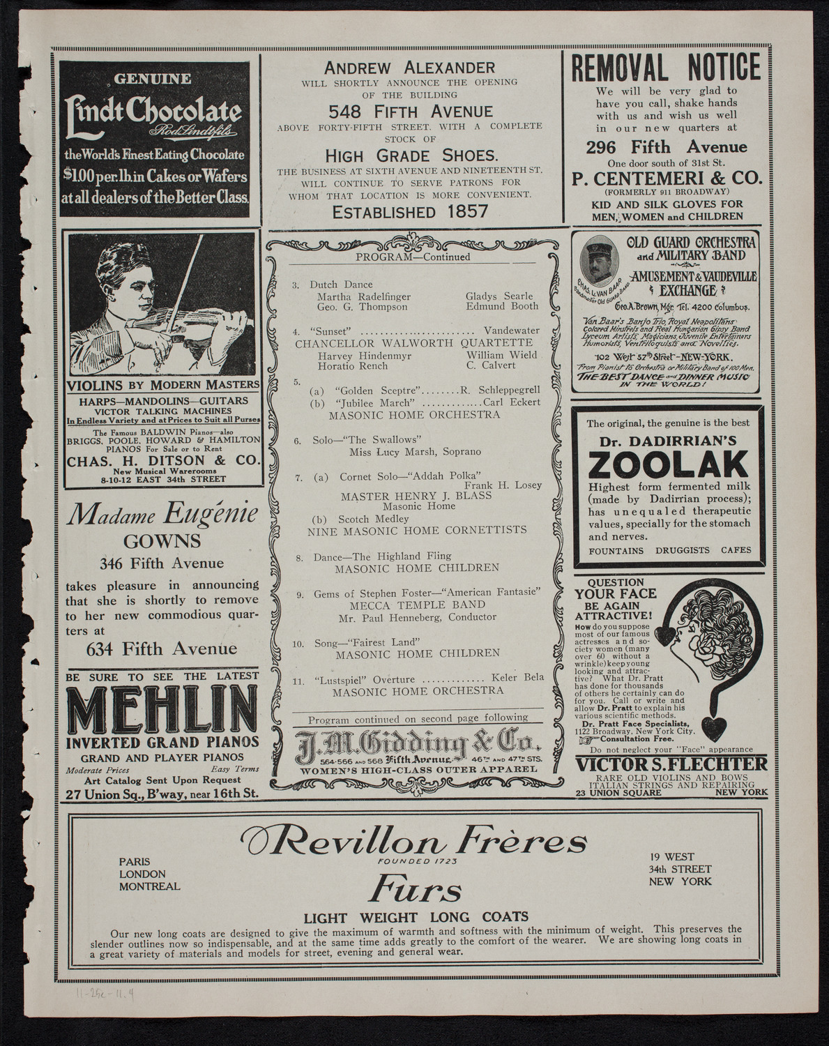 Benefit: Children of the Masonic Home, November 25, 1911, program page 7