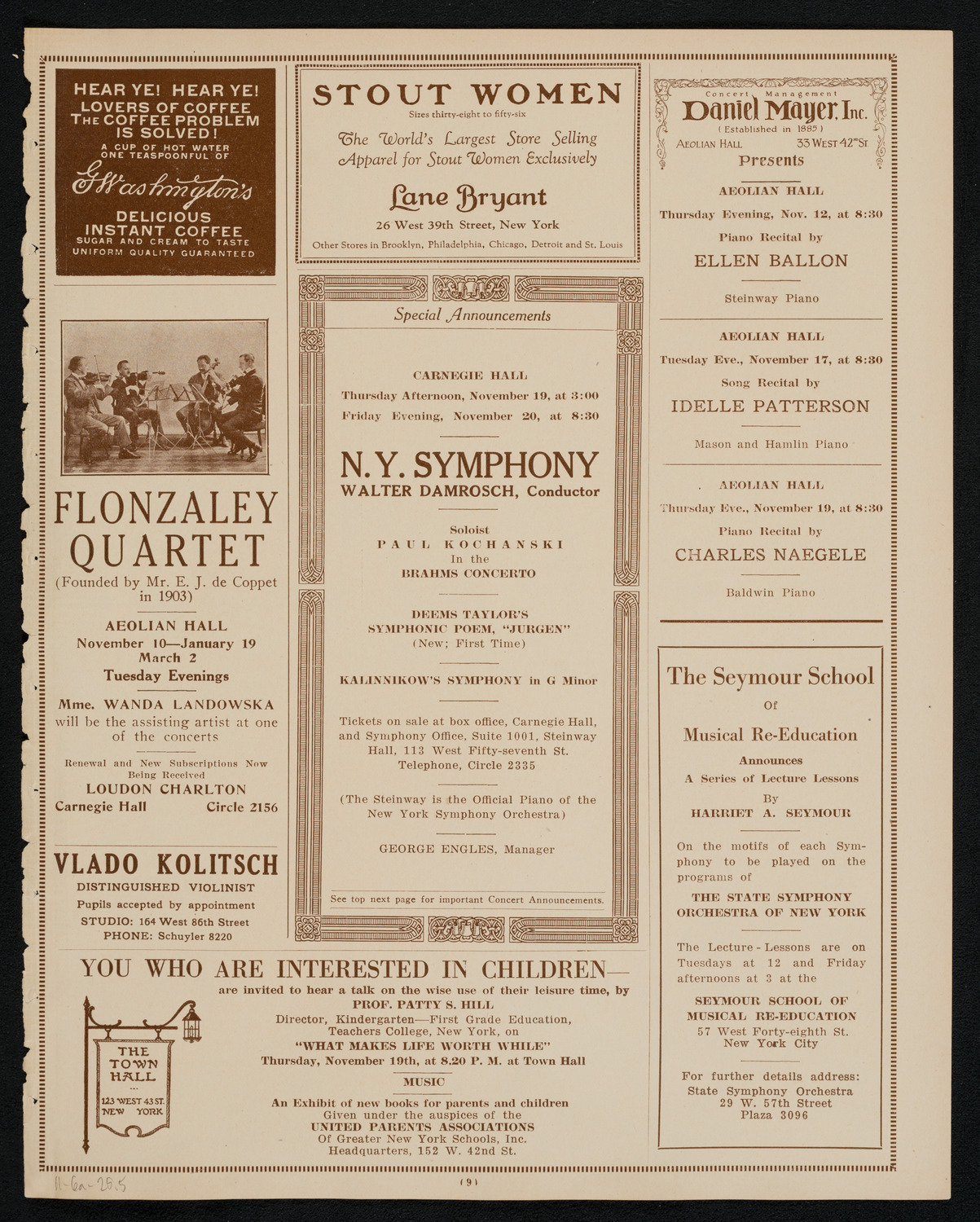 New York Philharmonic, November 6, 1925, program page 9