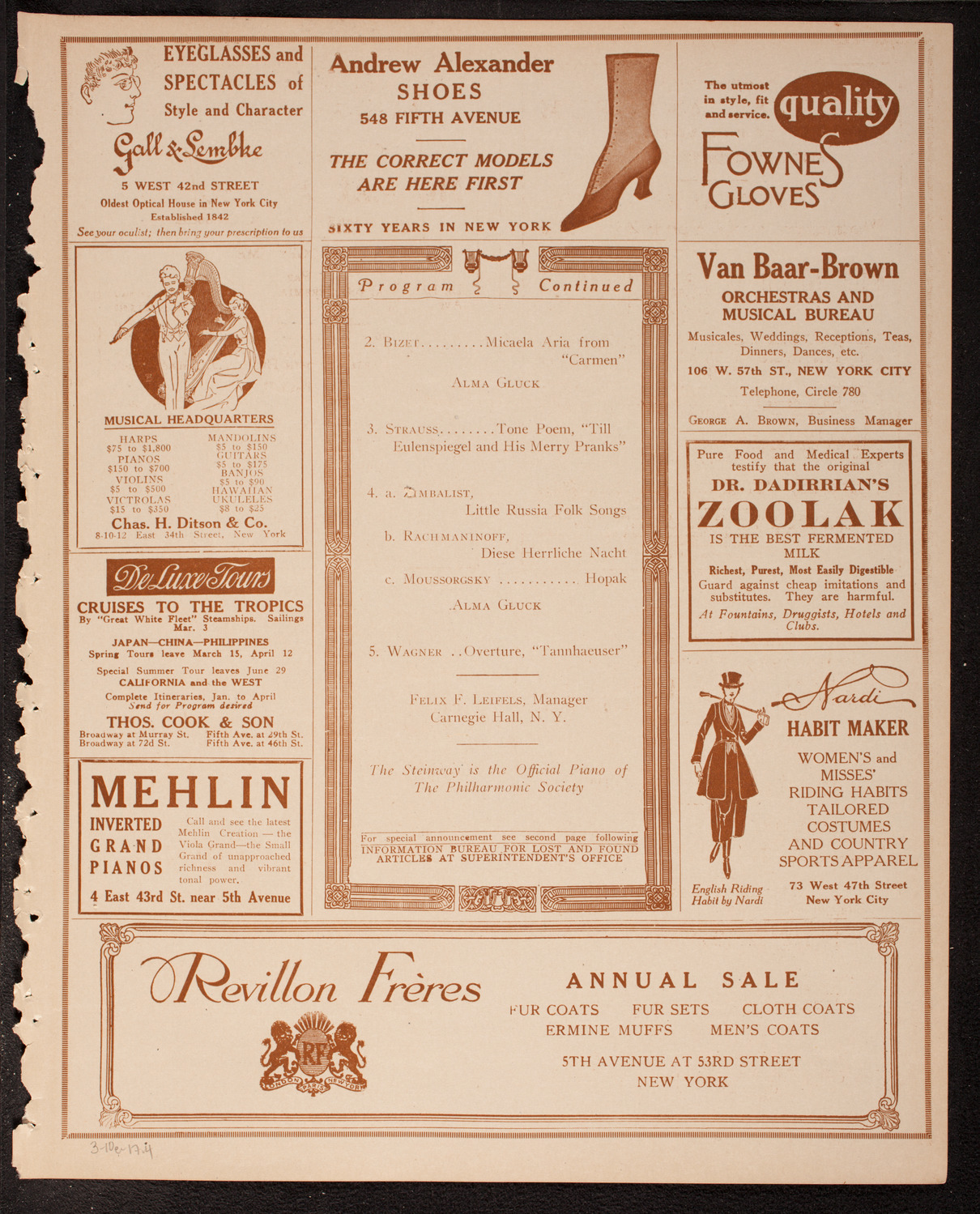 New York Philharmonic, March 10, 1917, program page 7