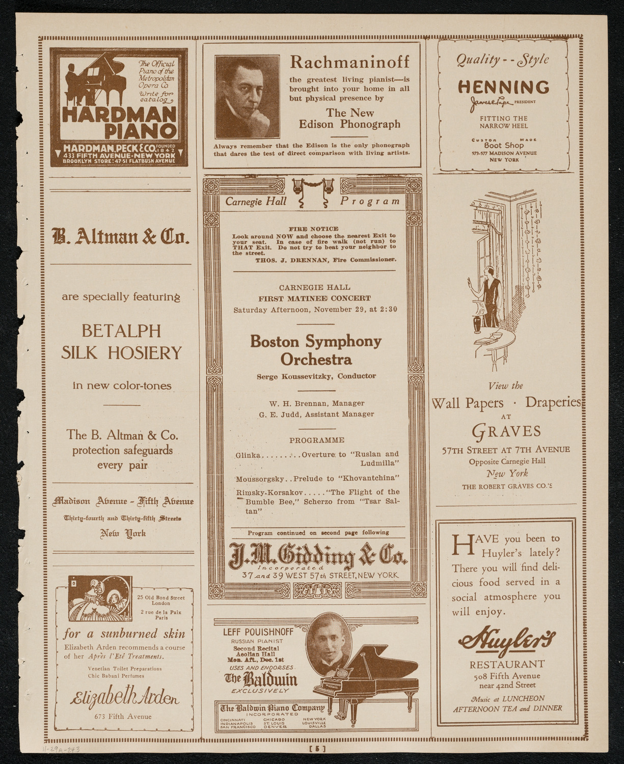 Boston Symphony Orchestra, November 29, 1924, program page 5