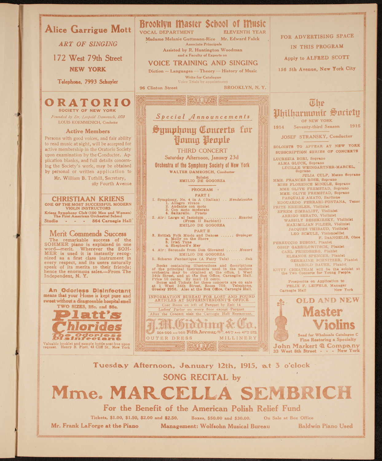 Philadelphia Orchestra, January 4, 1915, program page 9