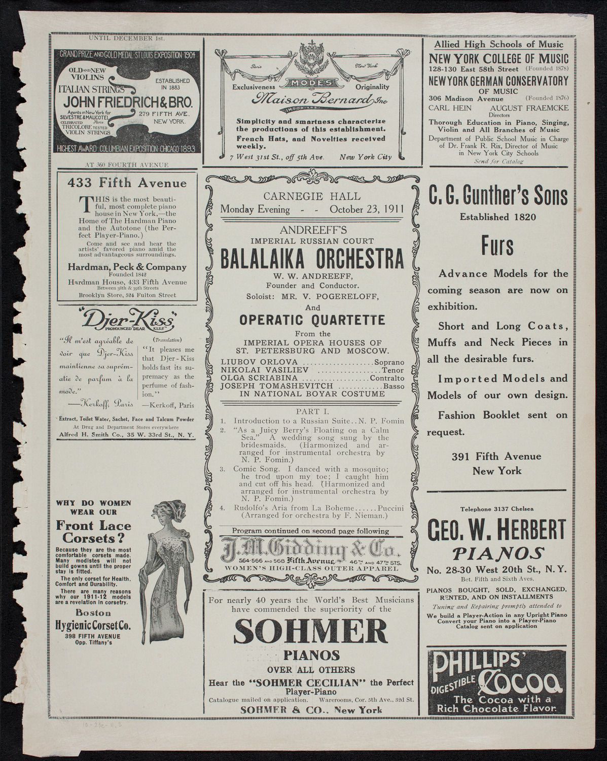 Andreyev Balalaika Orchestra, October 23, 1911, program page 5