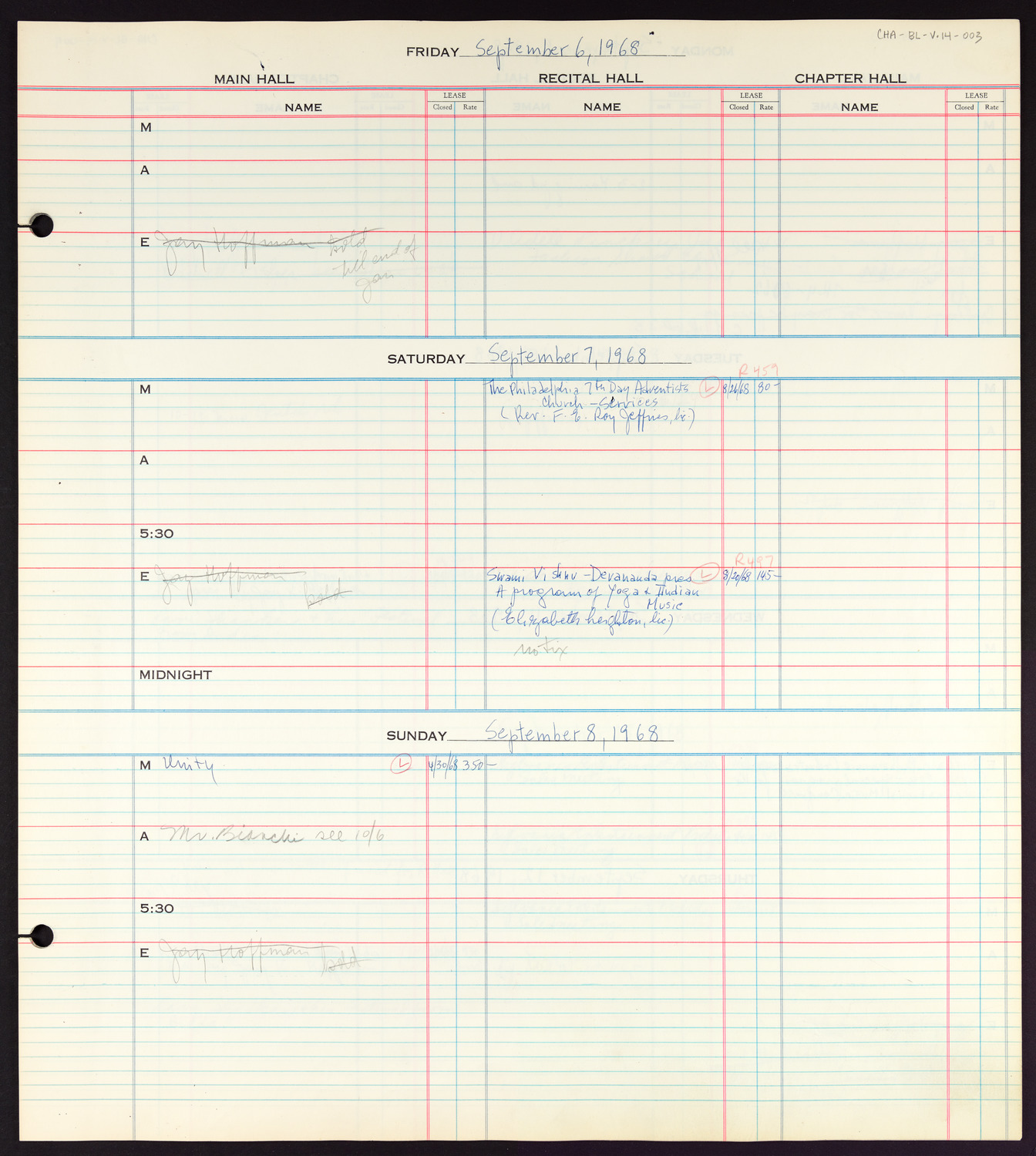 Carnegie Hall Booking Ledger, volume 14, page 3