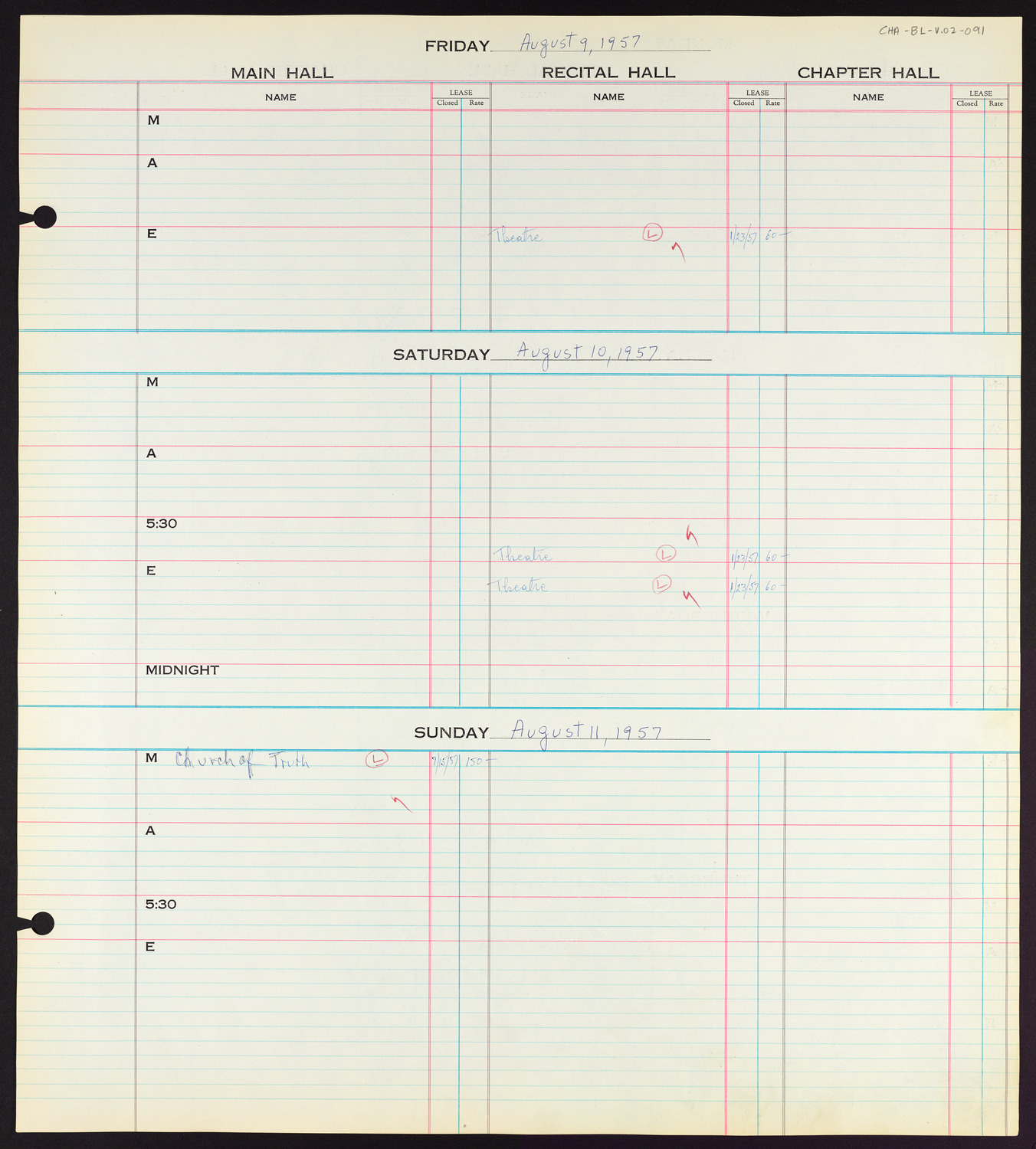 Carnegie Hall Booking Ledger, volume 2, page 91