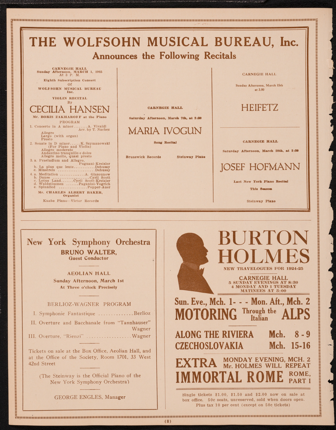 New York Philharmonic, February 27, 1925, program page 8