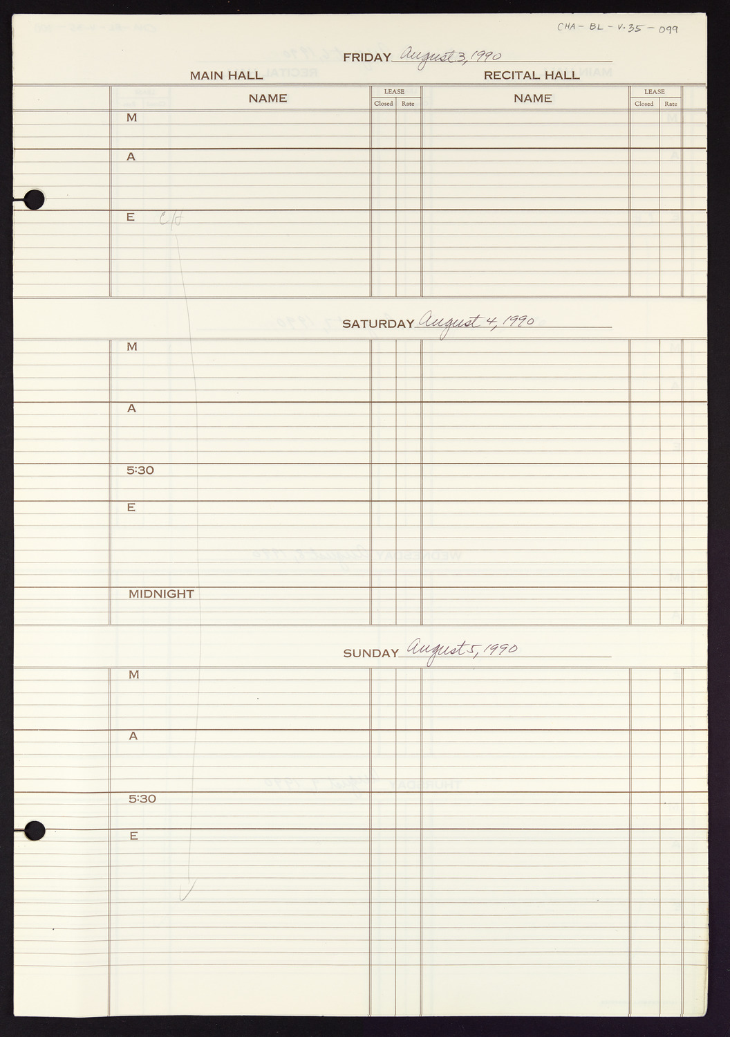 Carnegie Hall Booking Ledger, volume 35, page 99