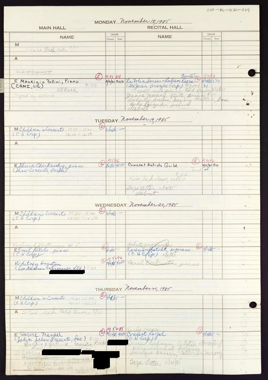 Carnegie Hall Booking Ledger, volume 31, page 24