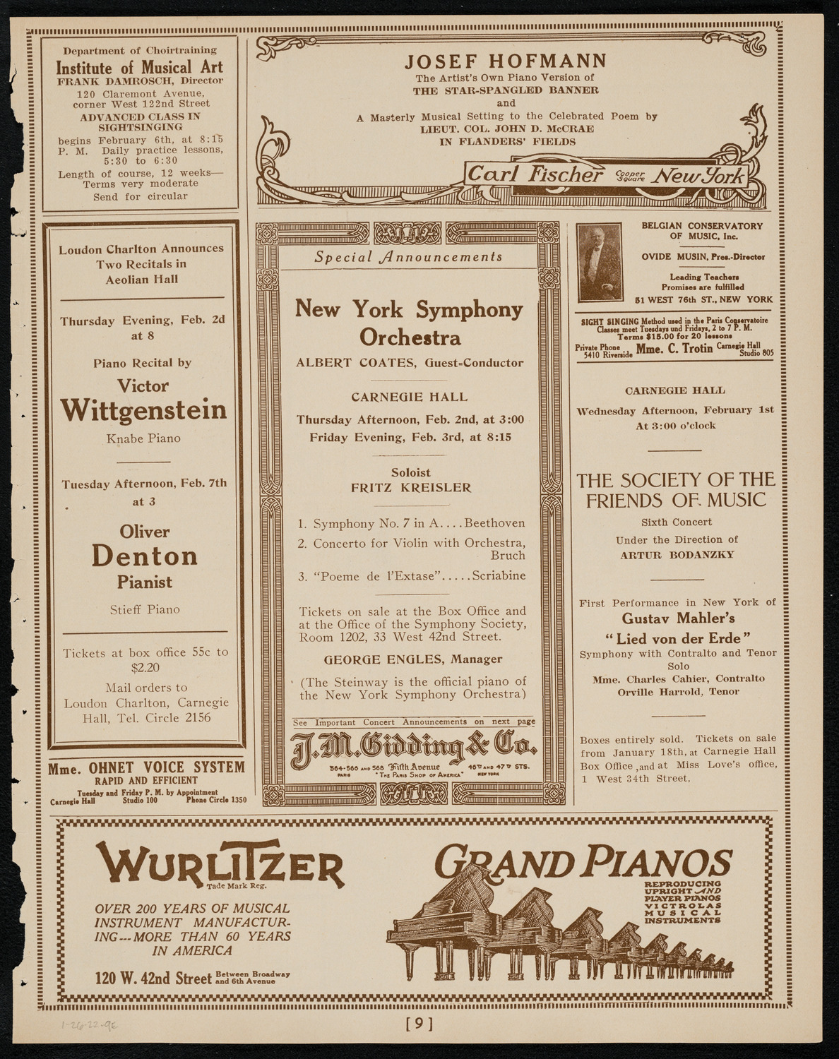 New York Philarmonic, January 26, 1922, program page 9