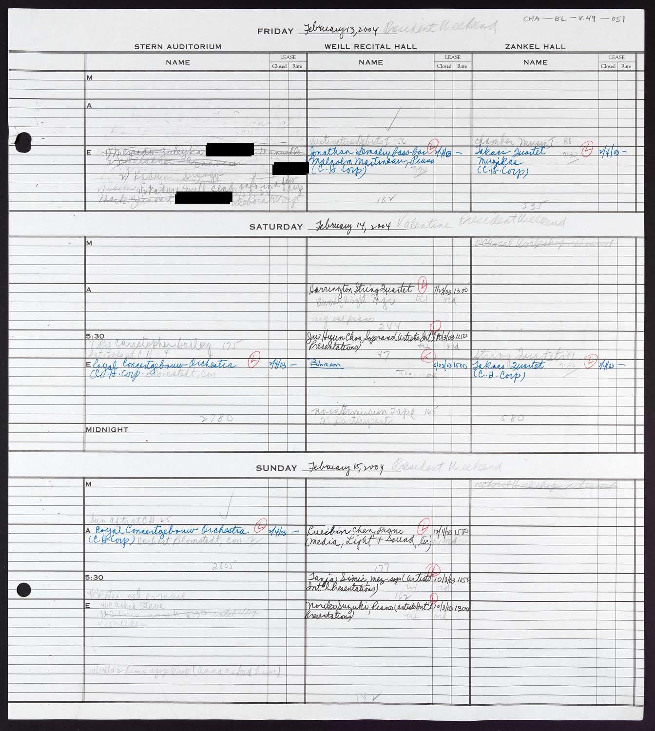 Carnegie Hall Booking Ledger, volume 49, page 51