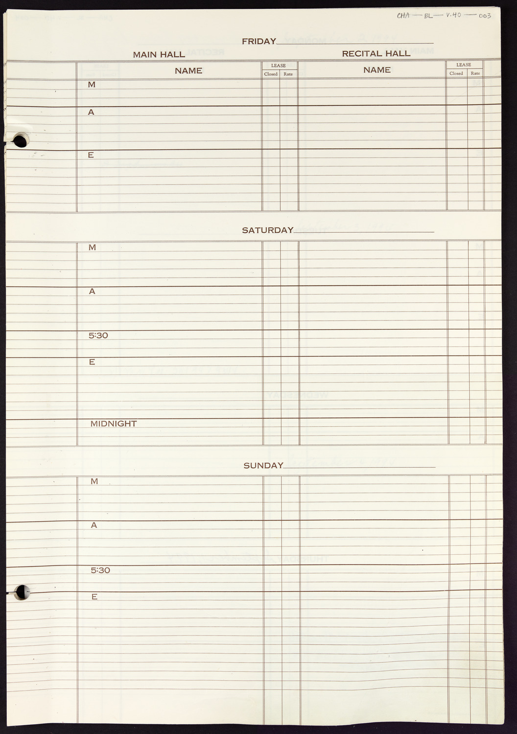 Carnegie Hall Booking Ledger, volume 40, page 3