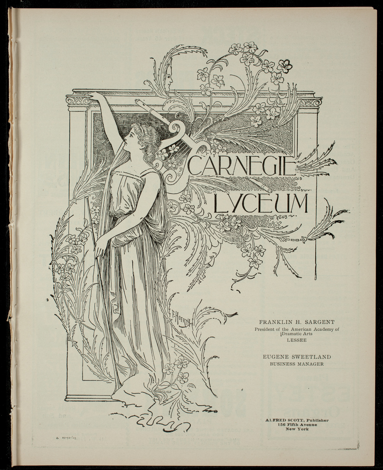 Academy Stock Company of the American Academy of Dramatic Arts/Empire Theatre Dramatic School, November 11, 1903, program page 1