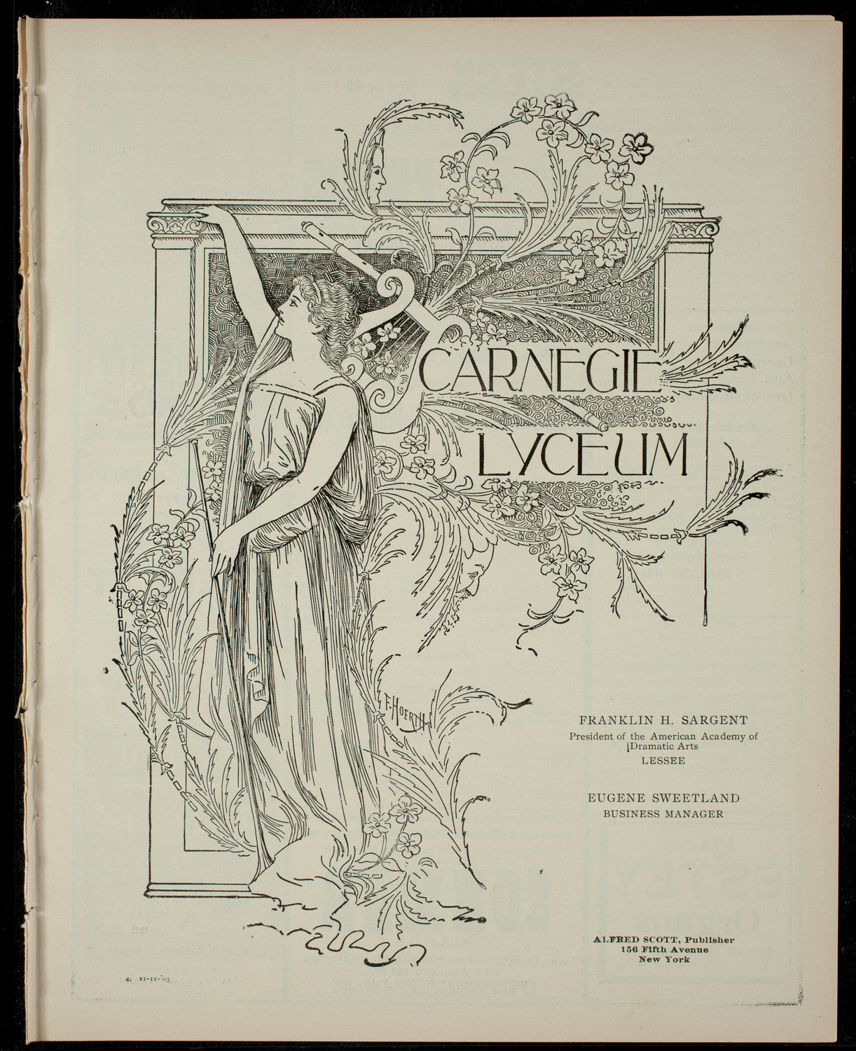 Academy Stock Company of the American Academy of Dramatic Arts/Empire Theatre Dramatic School, November 11, 1903, program page 1