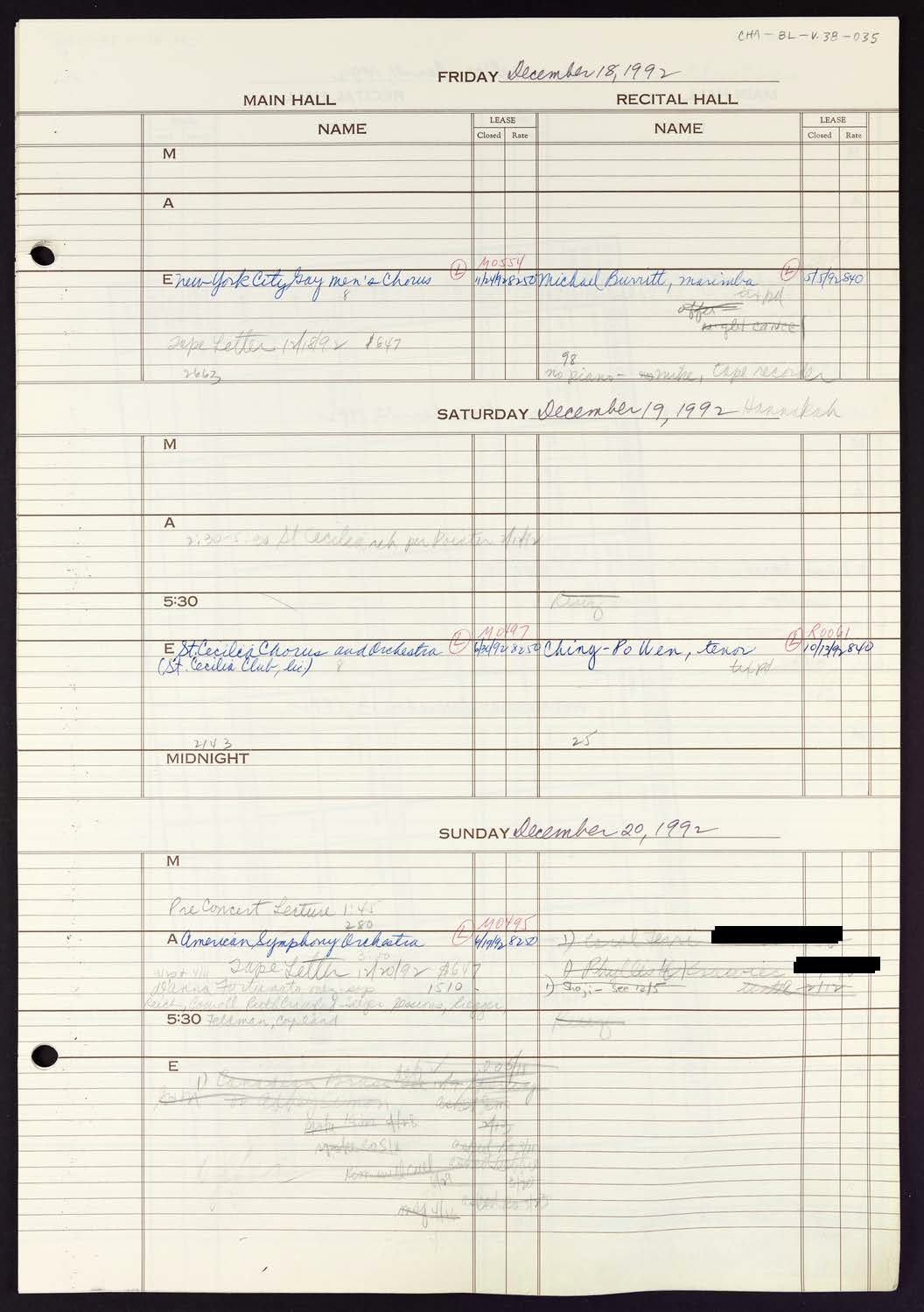 Carnegie Hall Booking Ledger, volume 38, page 35