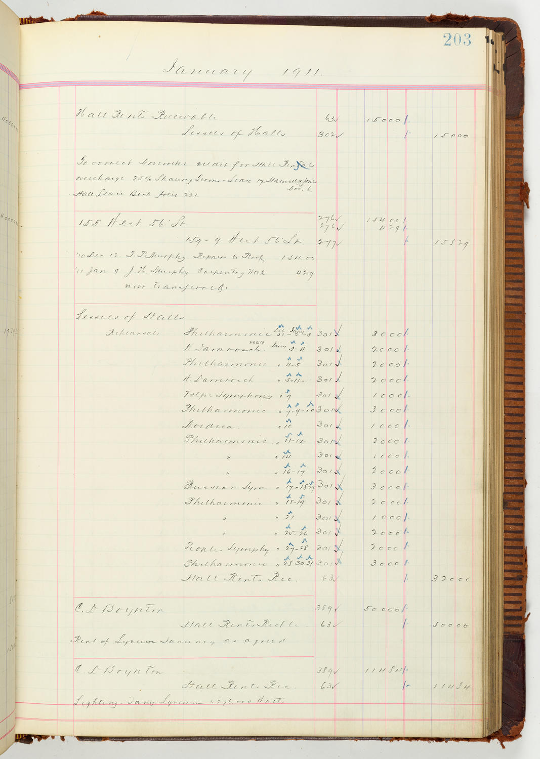 Music Hall Accounting Ledger Journal, volume 7, page 203