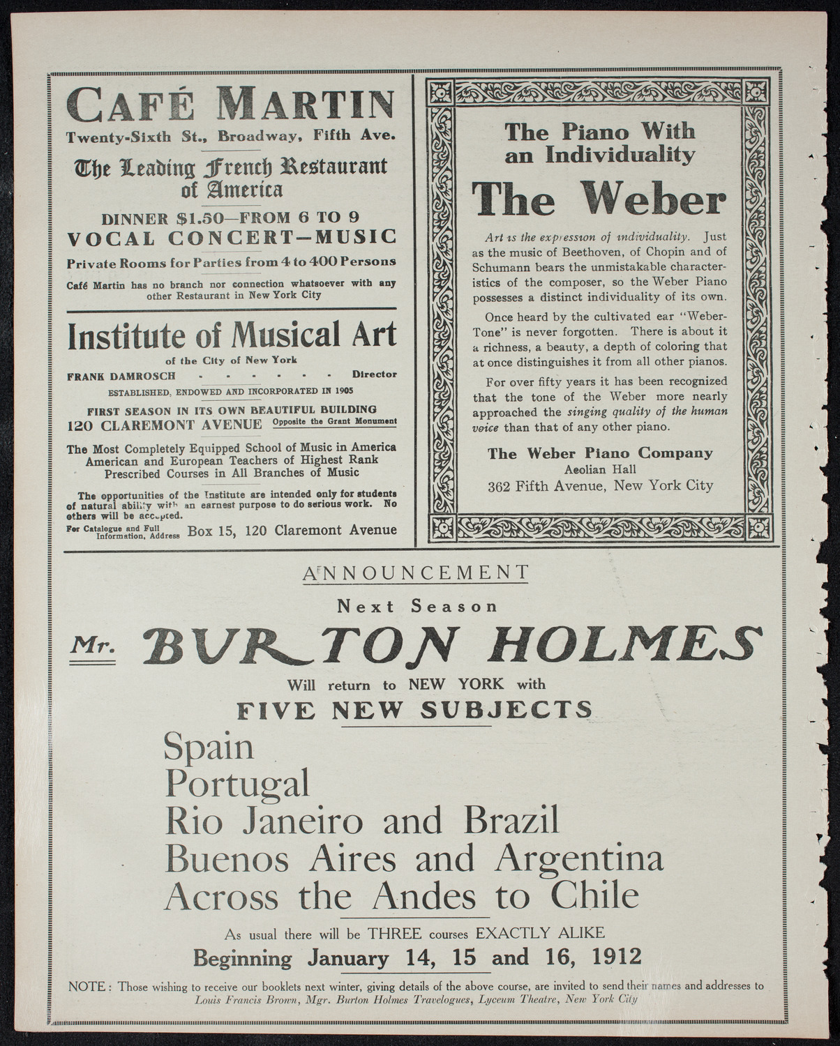Burton Holmes Travelogue: Passion Play of 1910, February 19, 1911, program page 6