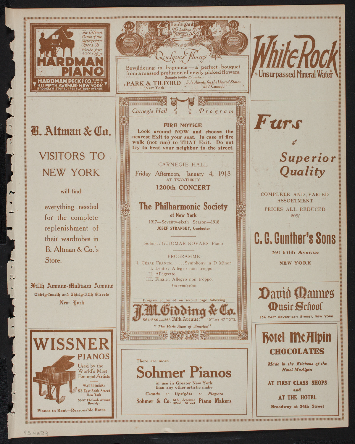 New York Philharmonic, January 4, 1918, program page 5
