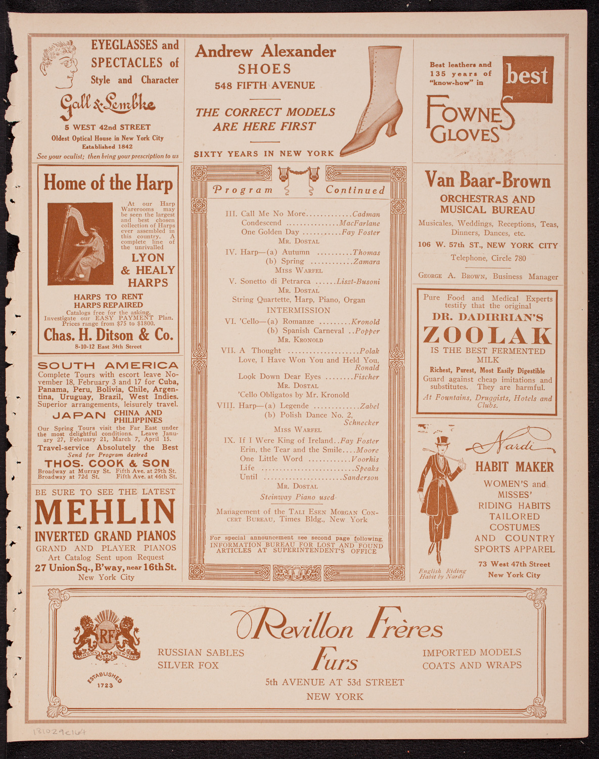 George Dostal, Tenor, October 29, 1916, program page 7