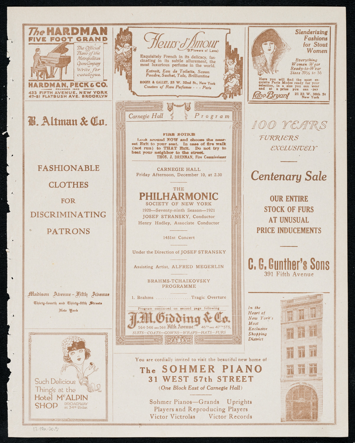New York Philharmonic, December 10, 1920, program page 5