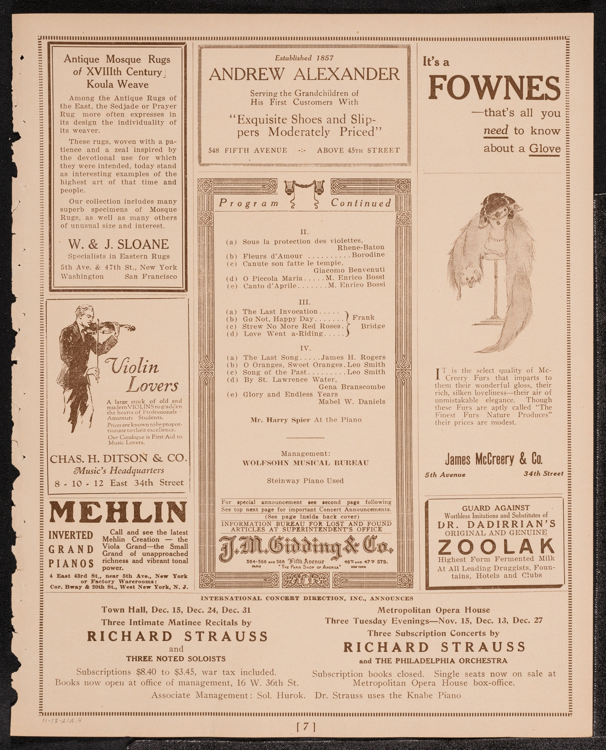 Reinald Werrenrath, Baritone, November 13, 1921, program page 7