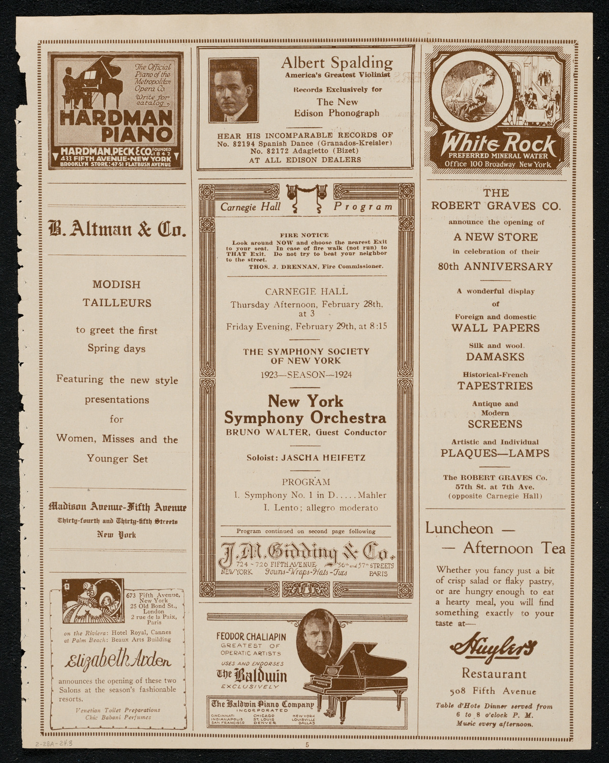 New York Symphony Orchestra, February 28, 1924, program page 5