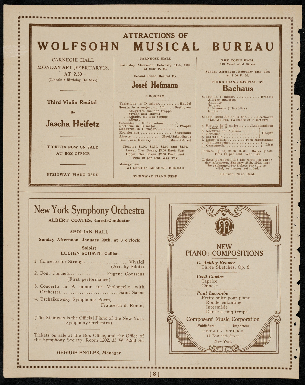 New York Symphony Orchestra, January 26, 1922, program page 8