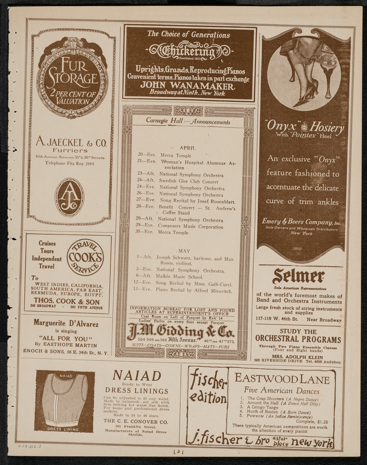 National Symphony Orchestra, April 18, 1921, program page 3