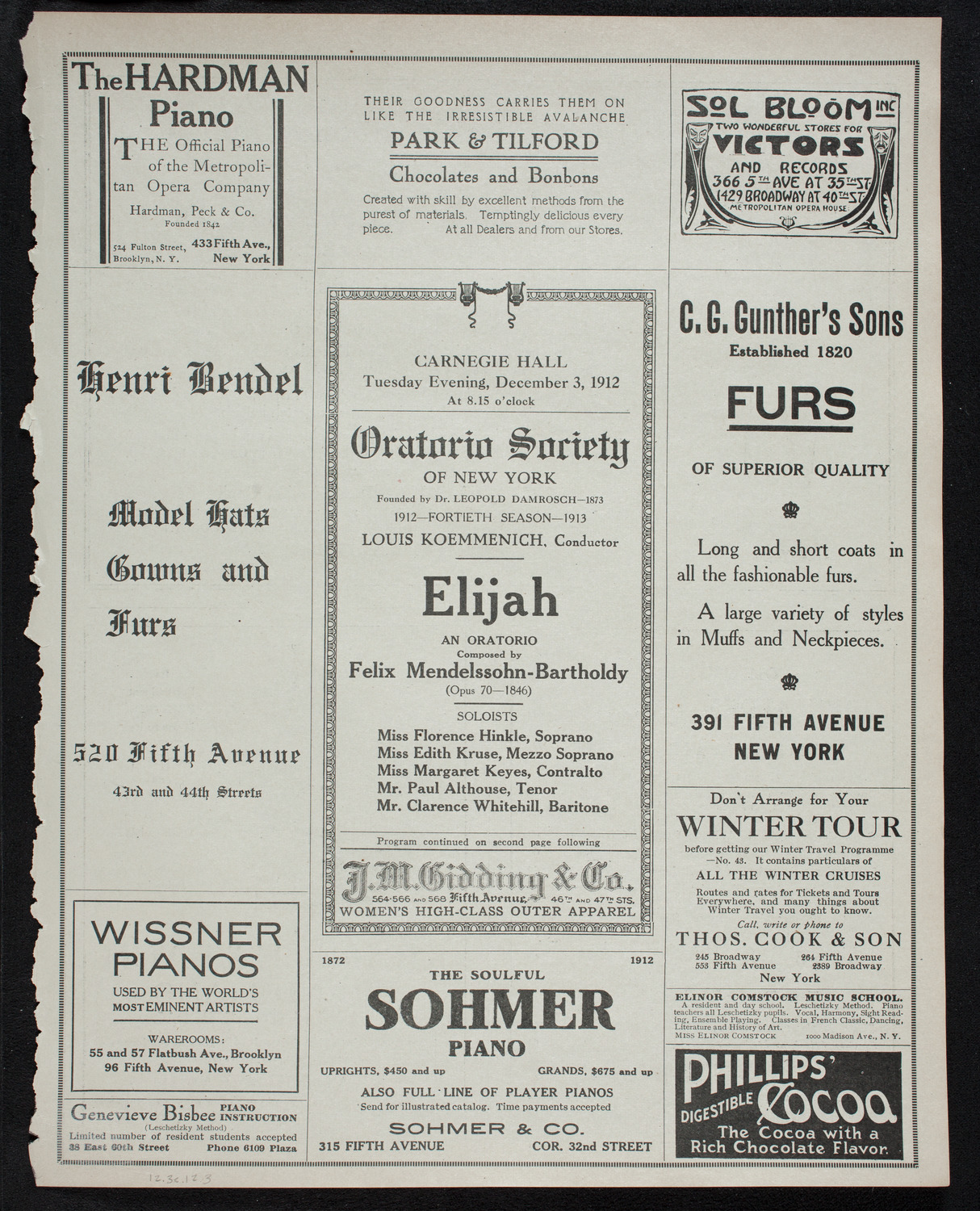 Oratorio Society of New York, December 3, 1912, program page 5