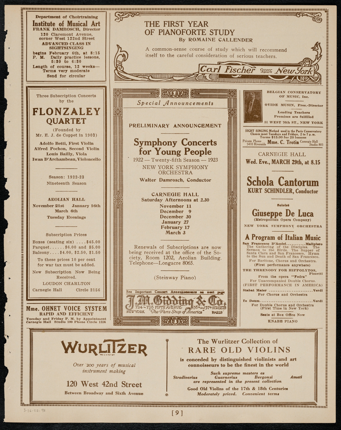 New York Philharmonic, March 26, 1922, program page 9