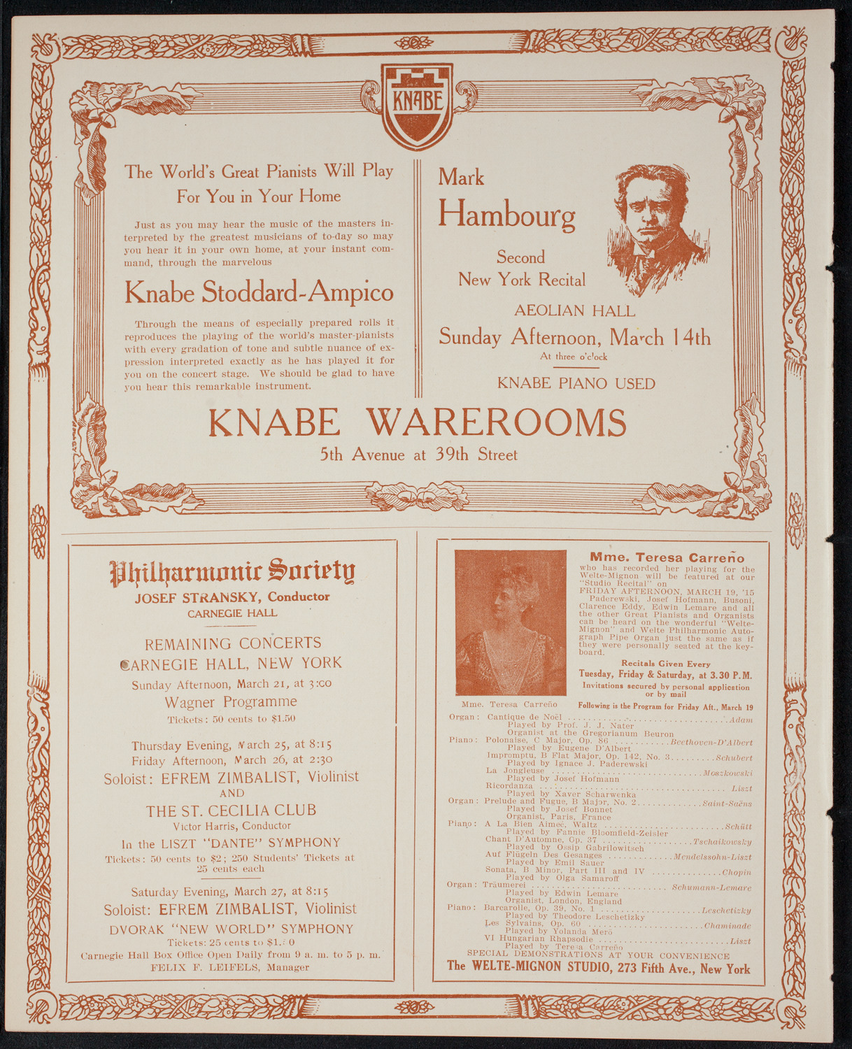 New York Philharmonic, March 13, 1915, program page 12