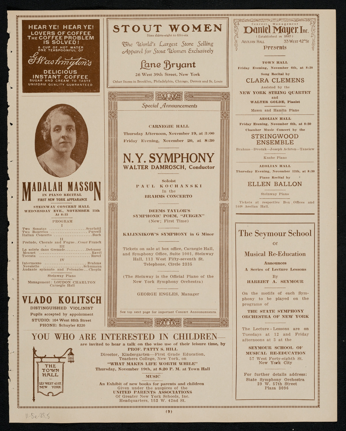 New York Philharmonic, November 5, 1925, program page 9