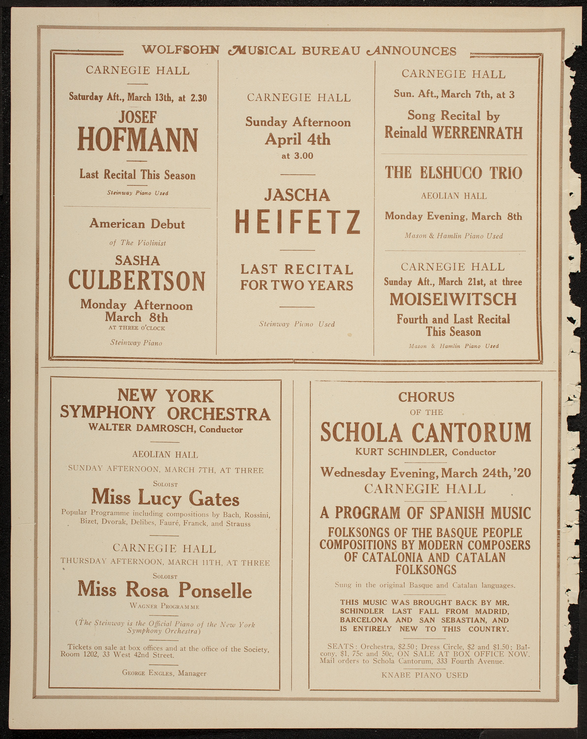 Jascha Bron, Violin, February 24, 1920, program page 8