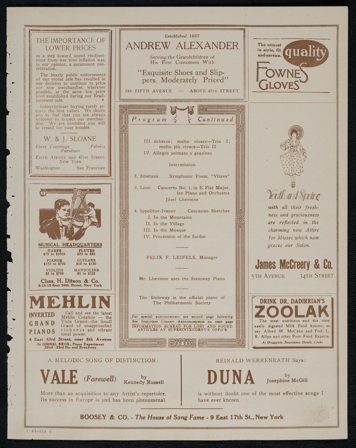 New York Philharmonic, January 23, 1921, program page 7