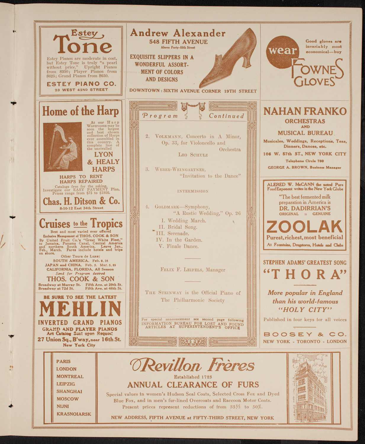 New York Philharmonic, February 4, 1916, program page 7