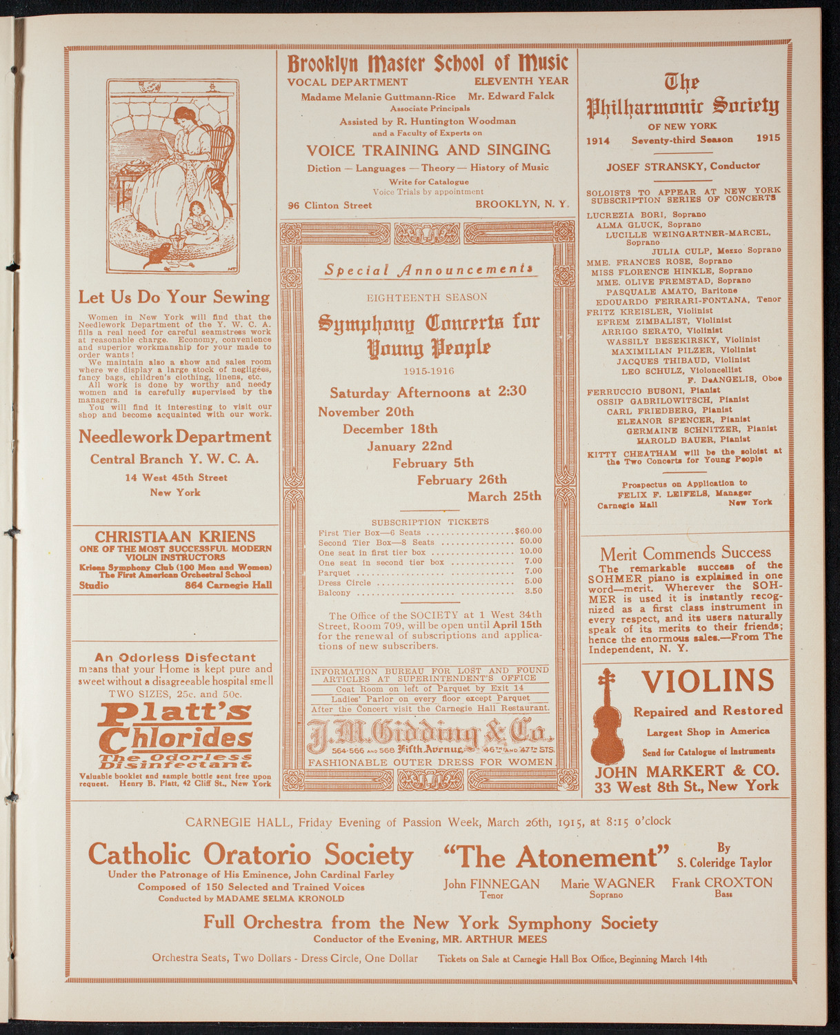 Boston Symphony Orchestra, March 20, 1915, program page 9