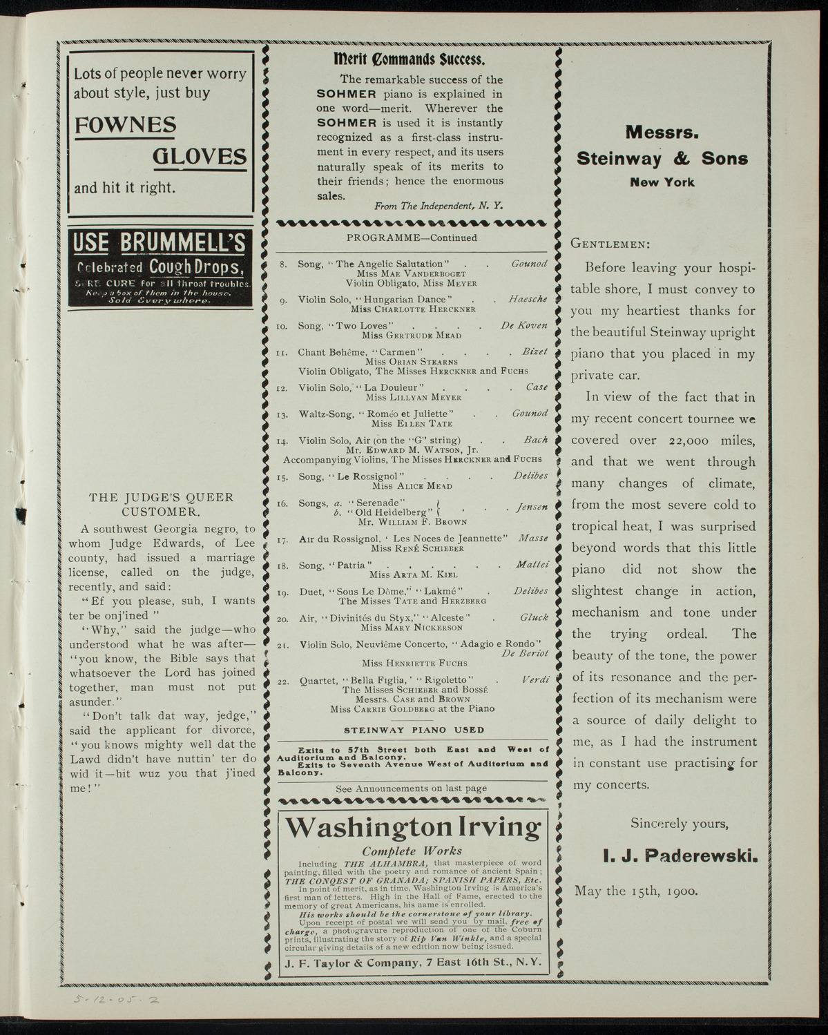 Vocal and Violin Pupils of Henry Lincoln Case, May 12, 1905, program page 3