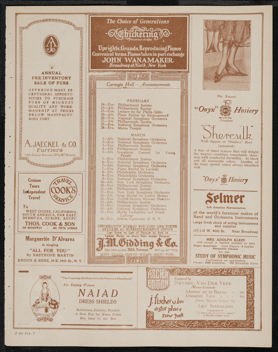 National Symphony Orchestra, February 24, 1921, program page 3