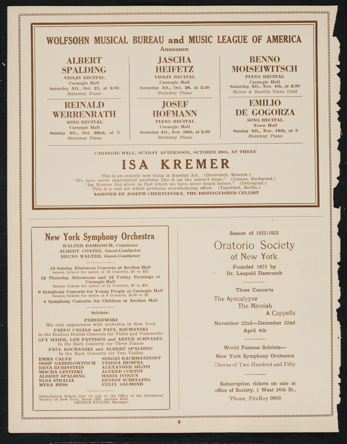 Philadelphia Orchestra, October 17, 1922, program page 8