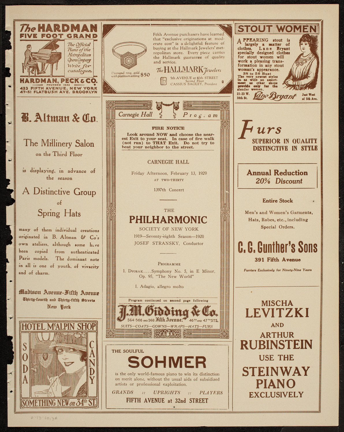 New York Philharmonic, February 13, 1920, program page 5