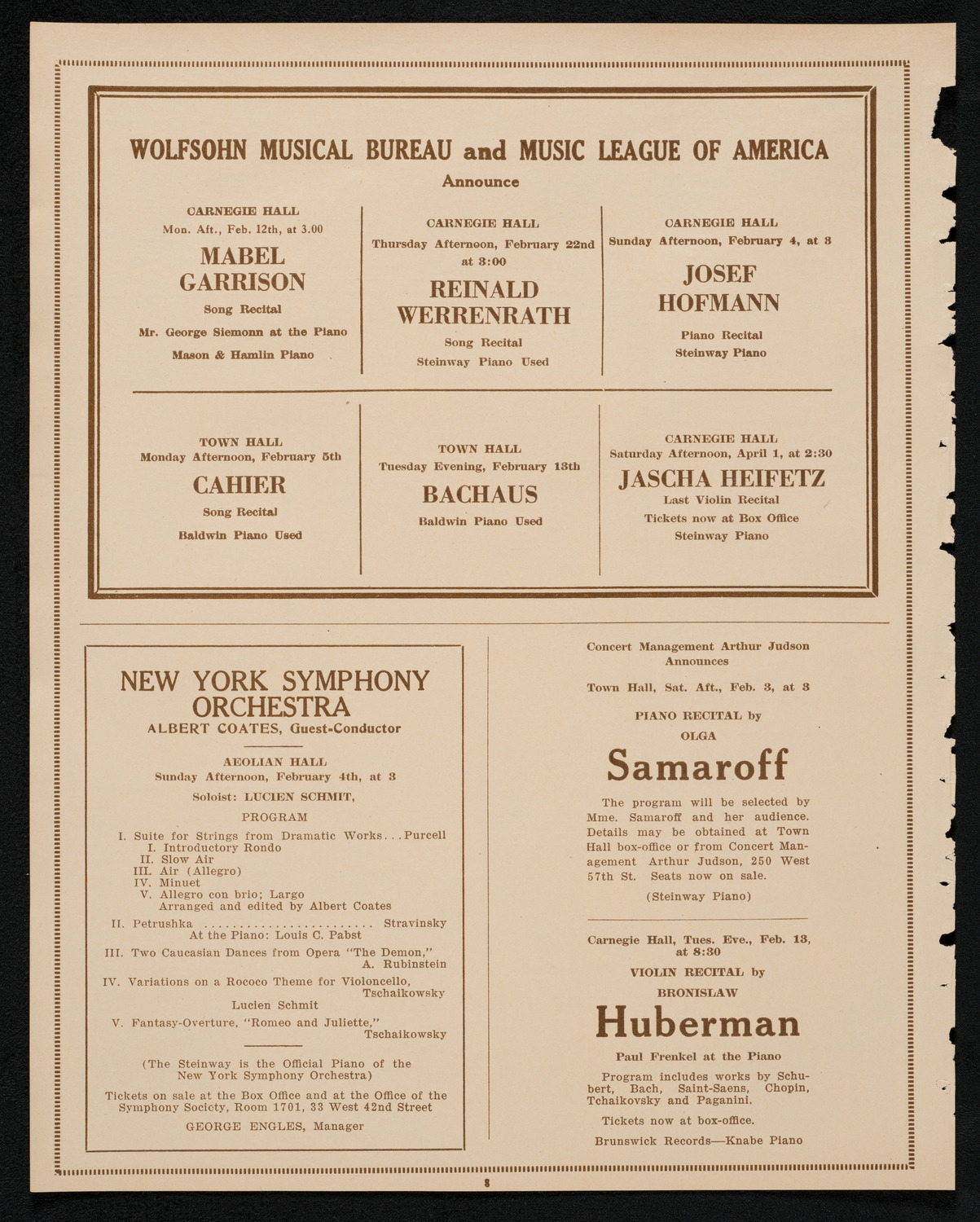 City Symphony Orchestra, January 31, 1923, program page 8