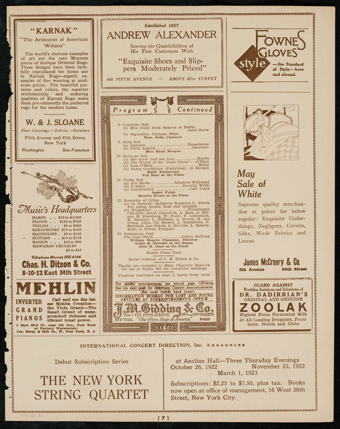 Hans Kronold Memorial Concert, May 7, 1922, program page 7